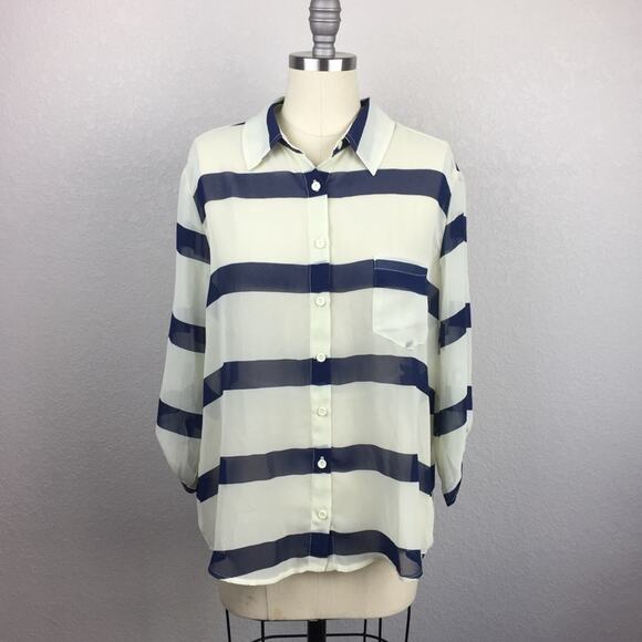 •Timing• Striped Sheer Button Down - Picture 1 of 5